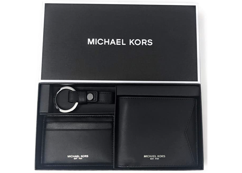 Michael Kors Mens Set Two Tone Leather Billfold Wallet With Card Case